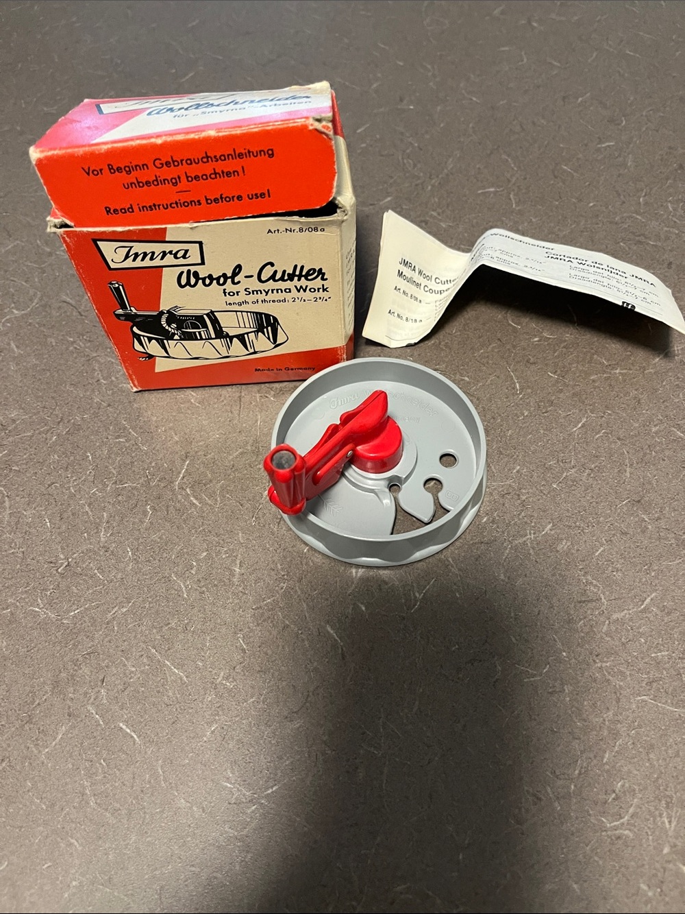 Vtg JMRA Wool Cutter with Original Box - Gray & Red Made in Germany
